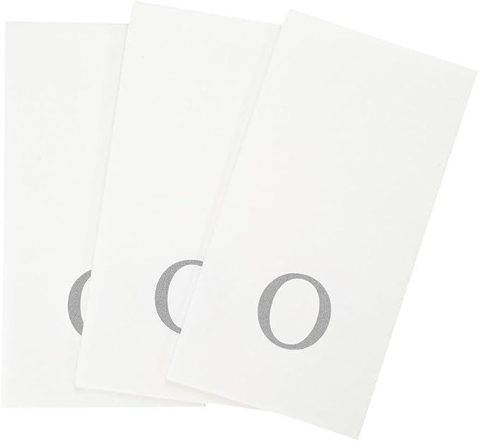 Luxenap 15.8 X 7.9 Inch Linen-Feel Guest Towels, 50 Lettered Hand Towels - Silver Letter 'O', Sans Serif Font, White Paper Dinner Napkins, airlaid, For Restrooms And Tables - Restaurantware