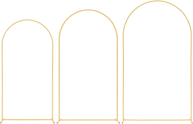 VEVOR Arch Backdrop Stand, Set of 3, 8/7.2/6.6 ft, Stable Structure, Easy Assembly, Gold Metal Arch Backdrop Stand for Wedding, Birthday Party, Graduation, Holiday Celebration, and Ceremony Decoration