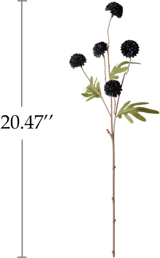 Laelfe Black Kiku Artificial Flower - 5 Pcs Fake Pompon Mums Silk Small Chrysanthemum Faux Ball Flower Stem Decor for Home Wedding Filler DIY Bouquet Centerpieces Arrangements Shower(Black)