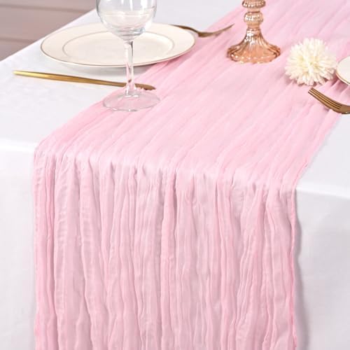 12 Pack Pink Table Runner 10Ft Cheesecloth Table Runner Rustic Gauze Table Runners Romantic Long Sheer Fabric Cheese Cloth Table Runners for Wedding Party Bridal Baby Shower