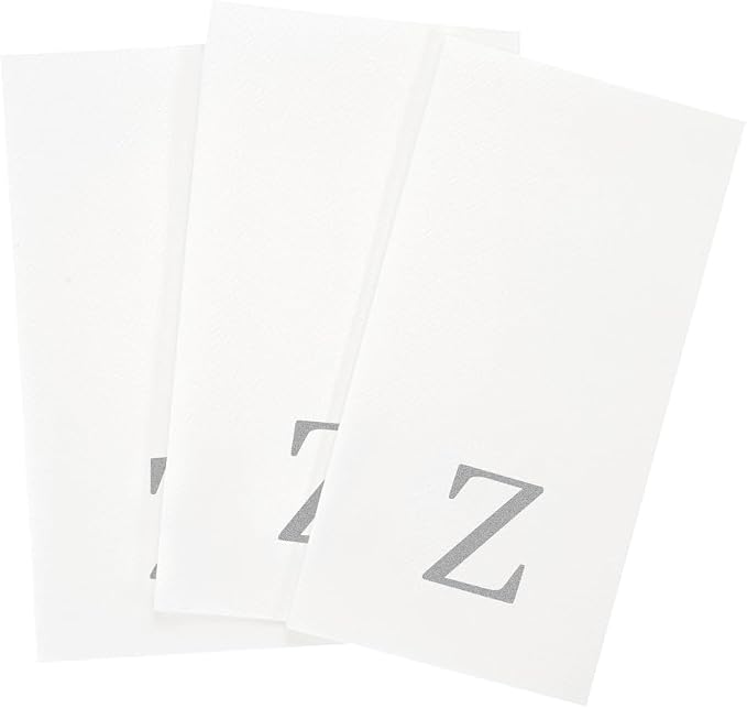 Luxenap 15.8 X 7.9 Inch Linen-Feel Guest Towels, 50 Lettered Hand Towels - Silver Letter 'Z', Sans Serif Font, White Paper Dinner Napkins, airlaid, For Restrooms And Tables - Restaurantware