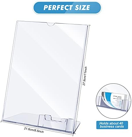 Vicenpal Acrylic Flyer Stand Sign Holder with Business Card Holder 8.5 x 11 Clear Brochure Display Stand with Business Card Pocket for Magazine Pamphlet Booklets Menu Desktop(8 Pcs)