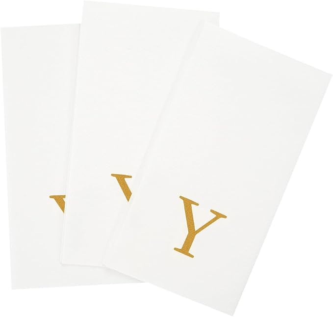 Luxenap 15.8 X 7.9 Inch Linen-Feel Guest Towels, 50 Lettered Hand Towels - Gold Letter 'Y', Sans Serif Font, White Paper Dinner Napkins, airlaid, For Restrooms And Tables - Restaurantware