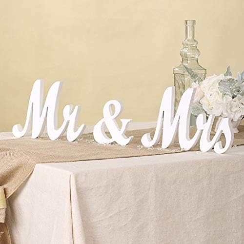 Mr and Mrs Signs Wedding Sweetheart Table Decorations, Wooden Freestanding Letters for Photo Props, Rustic Anniversary Wedding Shower Gift (White)