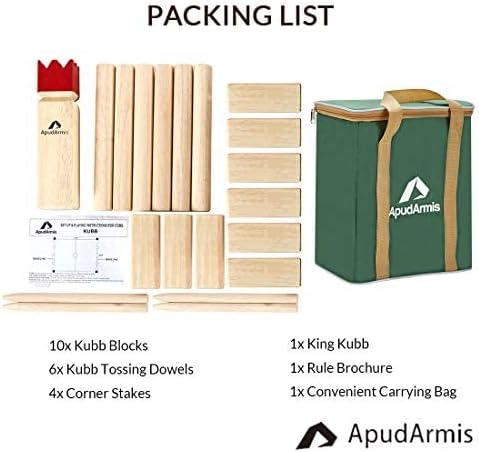 ApudArmis Kubb Yard Game Set, Viking Chess Outdoor Clash Toss Yard Game with Carrying Case - Rubber Wooden Backyard Lawn Games Set for Teenagers Adults Family