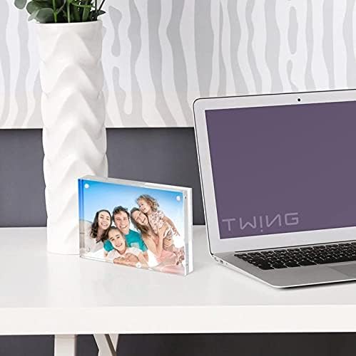 TWING 3.5x5 Inch Acrylic Picture Frames,20MM Thicknes Double Sided Magnetic Clear Photo Frame, HD Frameless Magnetic Photo Frame Display for Desktop Gift Ideal, Cleaning Cloth Included