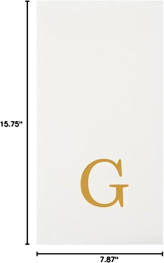 Luxenap 15.8 X 7.9 Inch Linen-Feel Guest Towels, 2000 Lettered Hand Towels - Gold Letter 'G', Sans Serif Font, White Paper Dinner Napkins, airlaid, For Restrooms And Tables - Restaurantware