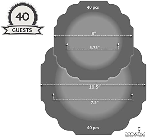 " OCCASIONS " 80 Plates Pack,(40 Guests) Heavyweight Wedding Party Disposable Plastic Plates Set -40 x 10.5'' Dinner + 40 x 8'' Salad/Dessert Plate (Imperial in White/Blue & Gold)