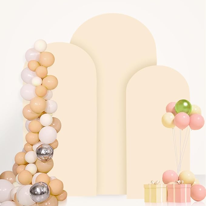 FANPROMS Wedding Arch Cover Beige 5ft 6ft 7ft Spandex Arch Backdrop Cover Set of 3 Balloon Arch Cover Backdrop Fabric for Banquet Chiara Arch Stand Cover for Bridal Shower Party Decorations