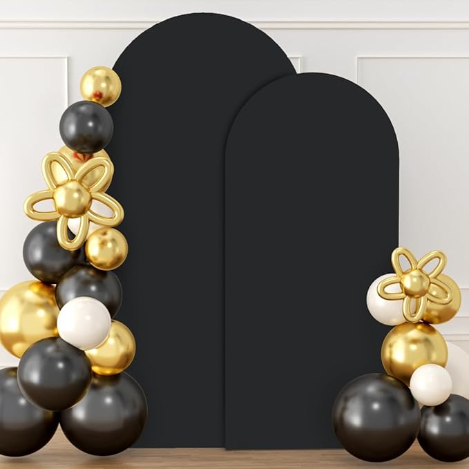 Black Wedding Arch Cover Set of 2 Arch Cover Backdrop Fabric 7.2ft 6ft Spandex Fit Backdrop Cover for Arch Stand Arches Frame Wall Cover for Birthday Baby Halloween Party Arch Stand Cover