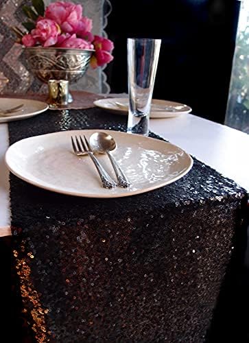 JYFLZQ Black Sequin Table Runners 12" x 72" Pack of 2 Sparkly Black Metallic Table Runner Glitter Sequin Runner for Table Birthday Party Event Decorations