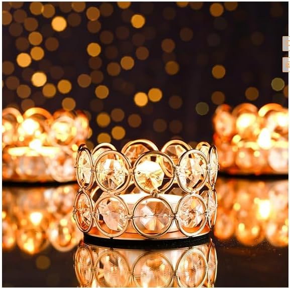 Pack of 12 Gold Crystal Tea Light Candle Holders for Wedding Home Table Centerpiece Decoration, Valentine's Day Gifts (Candle Excluded)