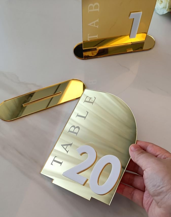 Gold Mirror Table Numbers,Semi-Arched Mirrored Acrylic Table Numbers for Party,Events,Occasion Decoration (Number 1-15)