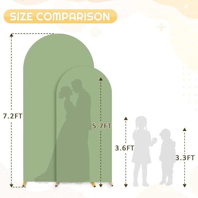 FUHSY Wedding Arch Cover Spandex Fitted Sage Green 6FT, 7.2FT Arch Backdrop Set of 2 Arch Covers Chiara Backdrop Stands Cover for Parties Wedding Arched Frame Cover for Birthday Bachelorette