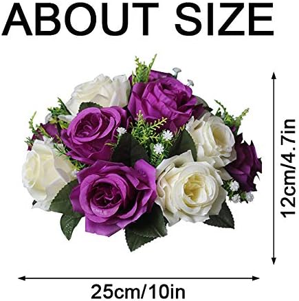 Sziqiqi Faux Silk Rose Flowers Artificial Flowers for Wedding Party Centerpiece Decorations Home Decorative Flowers, Pack of 2 Purple & White