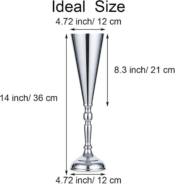 Sliver Vase Centerpiece Table Decorations - 10 Pcs Metal Tabletop Flower Stand, Wedding Decorations for Reception, 14in Trumpet Tall Flower Vase for Birthday, Weddings, Anniversary, Home Decor