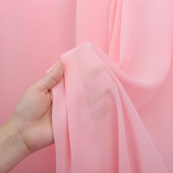 DUOBAO 59" Wide Light Pink Chiffon Fabric - 5 Yards Semi-Sheer for Wedding Dresses, Backdrops, Curtains & Tablecloths (Premium Quality)