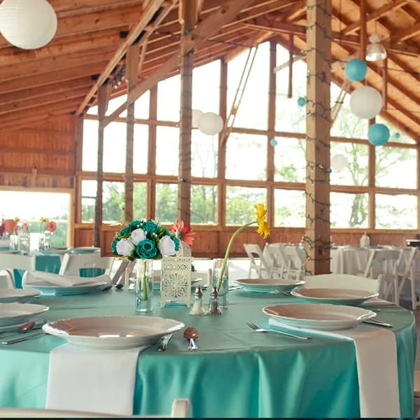 BLOSMON Flower Ball Centerpieces for Wedding: 10 Pcs Teal White Fake Roses Flowers Artificial for Table - Silk Kissing Bouquet Floral Arrangement Center for Home Party Event Decor | Artificial Floral Arrangement for Table - Faux Silk Kissing Bouquet wi...