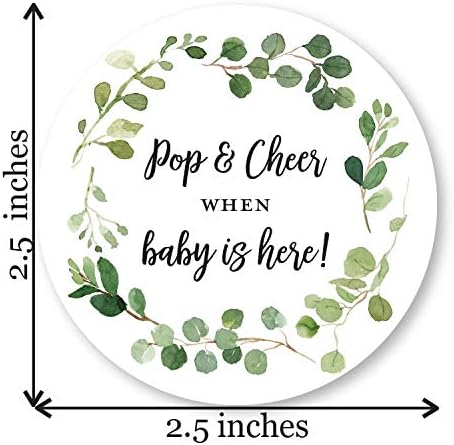 Baby Shower Mini Champagne Bottle Favor Tags (2.5"" Round) - 24 Tags (Greenery)