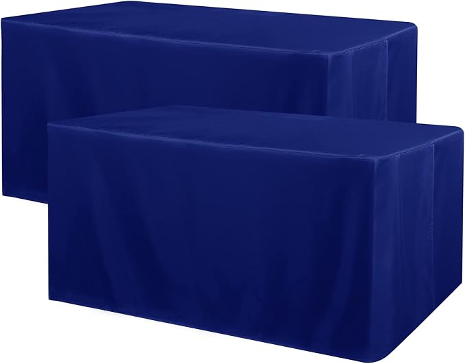 Obstal 2 Pack Table Clothes for 8 Foot Rectangle Tables - Water Resistant Washable Fabric Polyester Rectangle Table Cover Protector for Wedding, Banquet and Trade Shows, 96L x 30W Inches, Royal Blue
