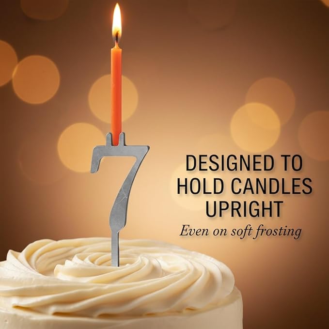 Reusable Number Birthday Candle Holder Set, Digital Birthday Cake Candle Holders Set, Silver Cake Topper Decorations, Adjustable Candles Stand, Party Cakes Accessories(1set)