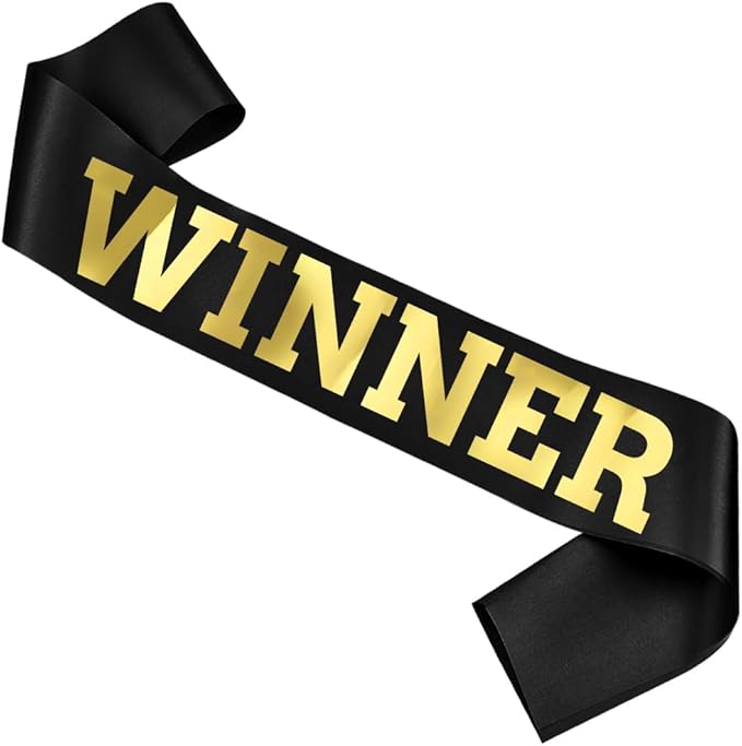 6 pcs Winner Satin Sash Party Accessory, Black And Gold Winner Satin Sashes Celebrate In Style At Parties, Contests, Sporting Events And Competitions, 1st Place Award Sash Grand Prize Ribbon Winner Victory Ribbon Deluxe Recognition Ribbons for Classroo...