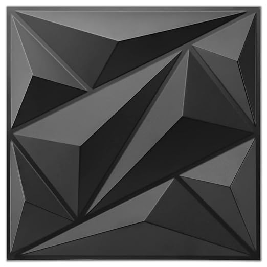 Art3dwallpanels 100 Pack 3D Wall Panels for Interior Wall Decor, 12''x12'' White Accent Diamond Panels for Gaming Room Bedroom TV Background, Black