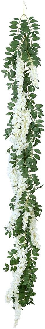 1pc/2pcs Encrypted Flower Vine Wisteria Artificial Flowers Garland,White Wisteria Hanging Flowers Flower Garland Decorations for Home Garden Outdoor Ceremony Wedding Arch Decoration (White, 2pcs)