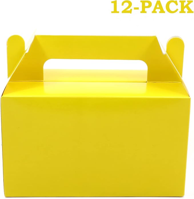 Oletx 12Pcs Yellow Gable Gift Boxes,5.9'' Small Party Favor Treat Box, Goodie Box, Cookie Candy Box for Birthday Party, Baby Shower, Classroom Activity and Any Fun Occasion Decoration Supplies.