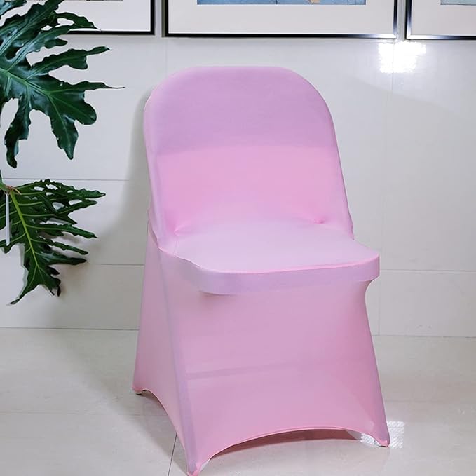 Babenest Spandex Folding Chair Covers Upgraded 10 PCS Universal Stretch Washable Fitted Chair Slipcovers Protector for Wedding, Holidays, Banquet, Party, Easter Celebration (Pink)