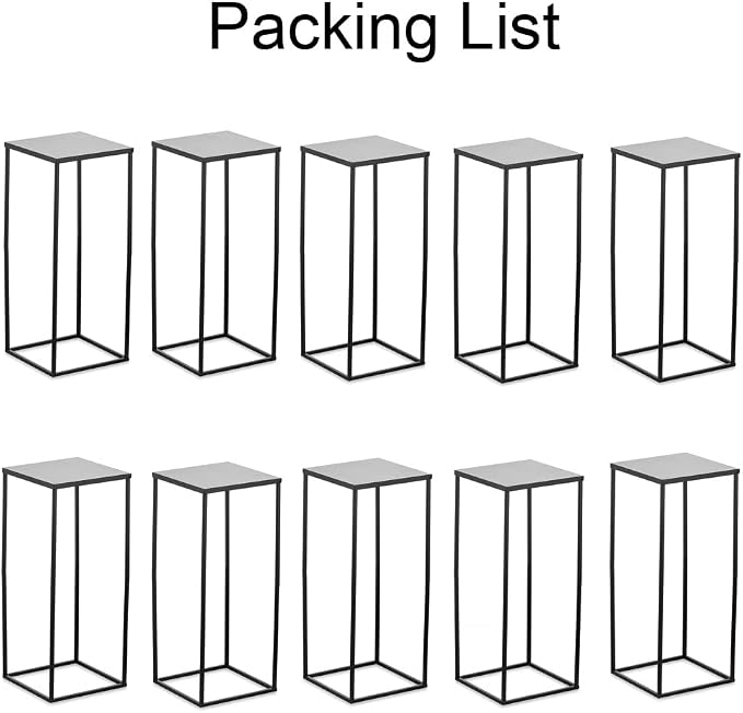 Black Tall Plant Stand: 23.6in, With Metal Panel, Packs of 10 | Columnar Cube Shape, Easy to Assembly, Flowers Cakes Drinks Display Table Centerpieces for Wedding Party Event