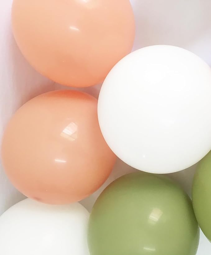 Sage Green and Peach Birthday Decorations -Pastel Orange Happy birthday Party Balloons for Women and Girls with Gold Banner Tassel Garland Tissue Pompoms (Sage Green + Peach)