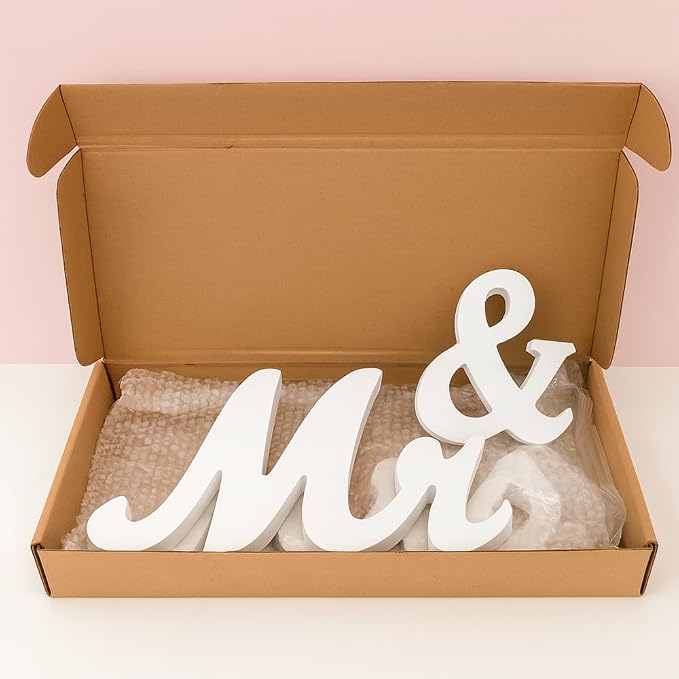 Mr & Mrs Sign for Wedding Table, Wedding Decorations for Reception, Large Wooden Letters Centerpieces Decor for Sweetheart Table, Ceremony, Anniversary, Party and Valentine's Day(White)