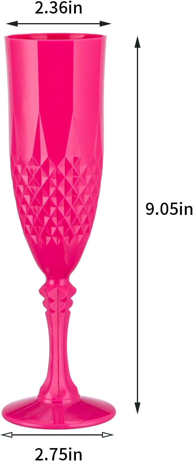 Plastic Champagne Flutes,Wine Glasses Goblets Set of 24,Mimosa Bar Shatterproof Reusable Vintage Champagne Flutes Stemmed Drinking Cups for Weddings, Bachelor Parties, Toasting,Cava, Prosecco(24,Pink)