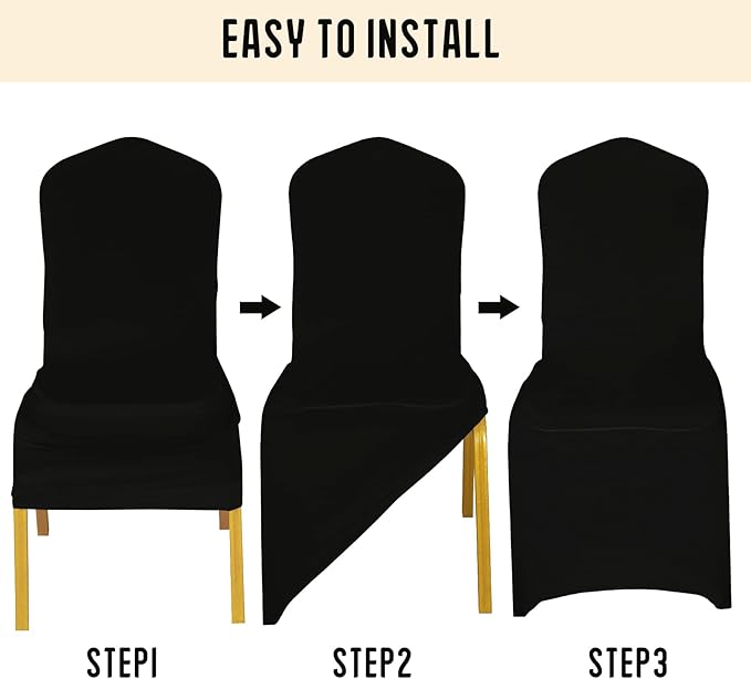 1 Pack Black Stretch Polyester Spandex Chair Covers Universal Washable Removable Chair Slipcovers Protector for Wedding Banquet Events Party Dining Decoration