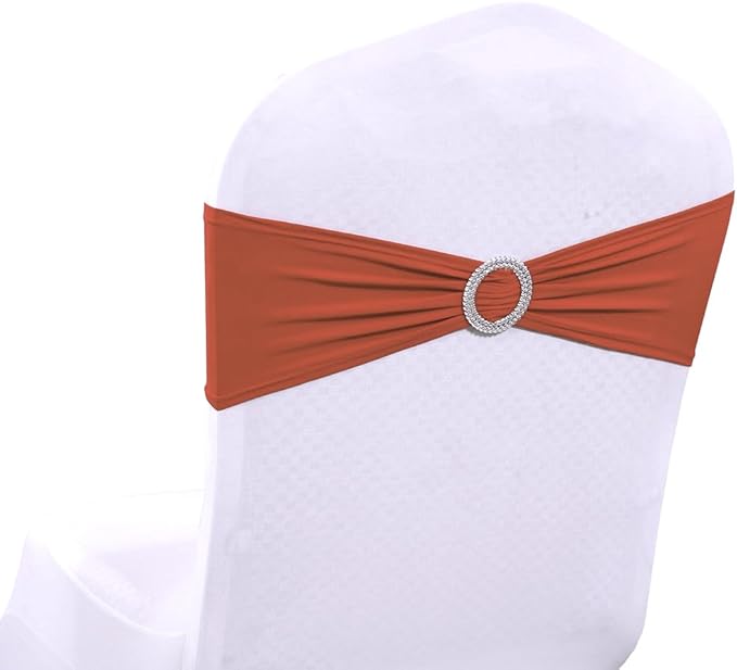 MDS Pack of 250 Spandex Chair Sashes Bows Universal fits Elastic Stretch Chair Bands Ties with Buckle Slider Bow for Wedding Decoration Spandex Slider Sashes Bow - Terracotta