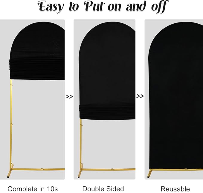 Set of 2 Wedding Arch Cover 2-Sided Round Top Spandex Fitted Arch Backdrop Cover for Birthday Party Baby Shower Wedding Arch Stand Decor(7.2FT, 6.6FT, Black)