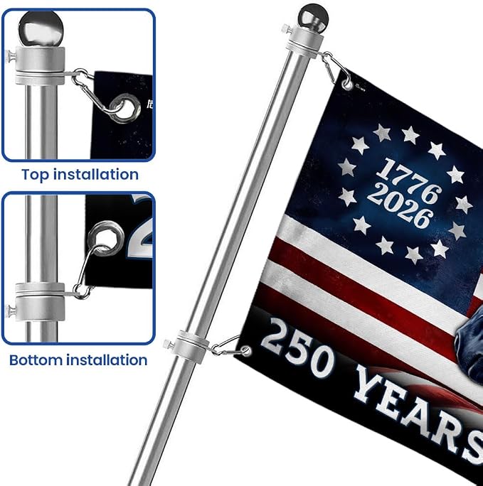 American Flag-250 Years of Power Flag, 1776 2026 Patriotic Horse Grommet Flag, 5x8 ft., Flag Only-USA Premium Polyester