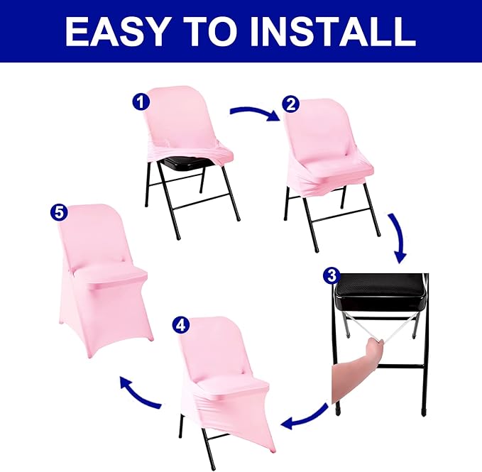 Howhic Folding Chair Covers for Party - 36pcs, Pink Universal Spandex Stretchy Fitted Chair Covers for Wedding, Banquet, Conference