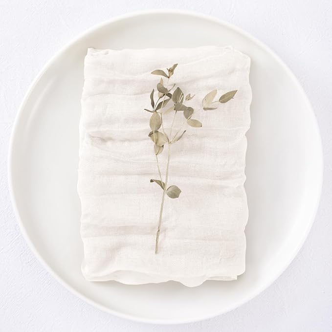 DeZerlor 100 Pack Ivory White Cheesecloth Napkins Spring Cloth Napkins Set of 100 Dinner Napkins Bulk 21x21 Inches for Wedding Bridal Shower Baby Shower Parties