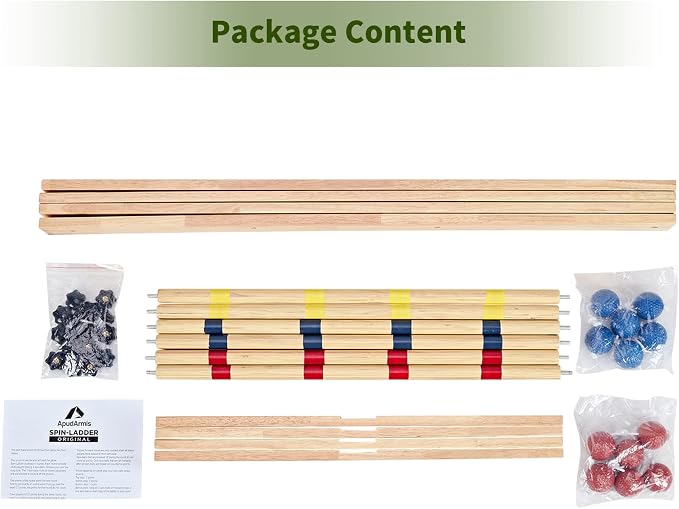 ApudArmis Ladder Toss Game Set, 35x26In Pine Wooden Golf Ladder Lawn Game with 6 Bolos Balls and Carrying Case - Outdoor Backyard Game for Teens Adults Family(New Version Sturdy Bolts)