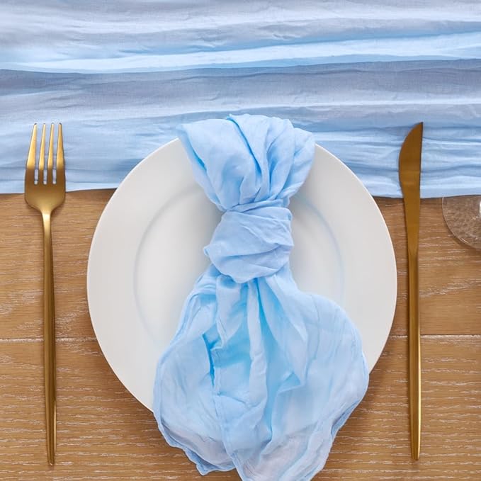 10pcs Sky Blue Cheesecloth Napkins Spring Washable Boho Rustic Gauze Table Cloth Napkins Bulk 21x21 Inches for Wedding Party Bridal Baby Shower Birthday Table Decor