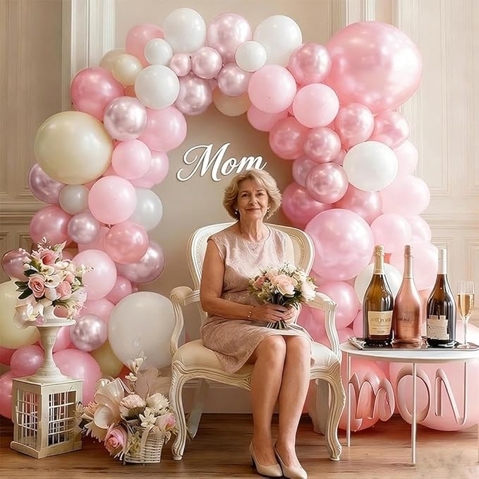 Pearl Pink White Balloon Arch, Double Stuffed Light Pastel Pink Cream White Sand Balloon Garland Kit for Baby Shower Birthday Bridal Wedding Mother's Day Party Decorations
