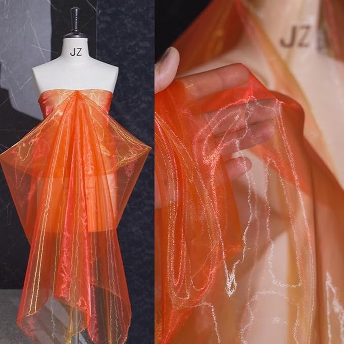YYCRAFT Two Tone Sheer Organza Fabric by The Yard for Curtain Weddings Decor 20 Yards, Orange