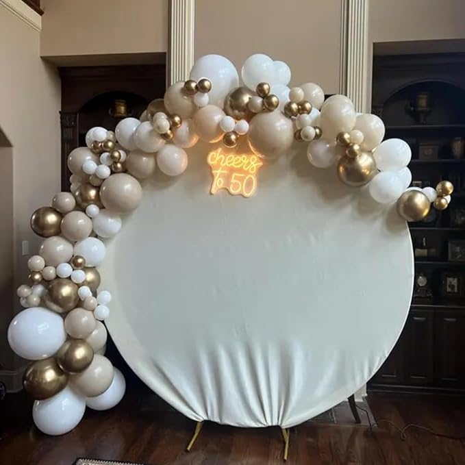 White Sand Gold Balloons Arch Double Stuffed, Cream Nude Beige Metallic Gold Balloons Garland, White Neutral Latex Balloon for Boho Baby Shower Birthday Anniversary Graduation Communion Party Decor