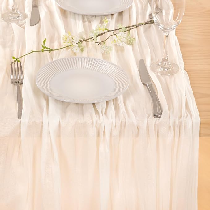 MLMC 8 Pack Ivory White Table Runner Rustic Gauze Cheesecloth Table Runner 10ft Cheese Cloth Cenerpiece 35x120 Inches for Dessert Anniversary Wedding Bridal Baby Shower Decor