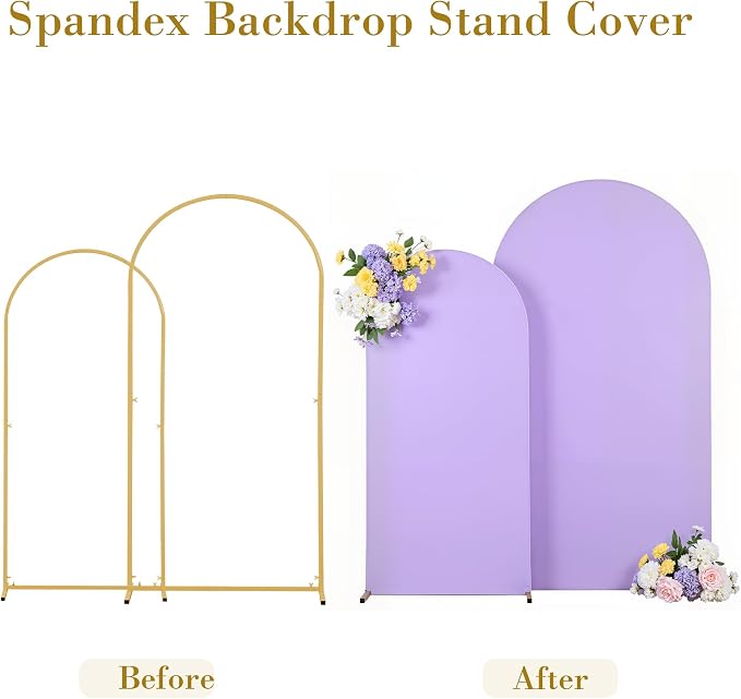 Cream and Lavender Photo Arch Backdrop Cover Set of 2 Spandex 7.2ft and 6ft Arch Covers Stretchy Backdrop Baby Shower Arch Stand Covers for Girls Birthday Party Wedding Banquet Background