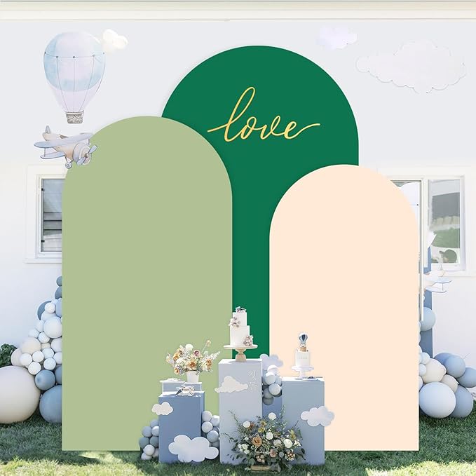 Wedding Arch Cover Spandex Arch Backdrop Covers Set of 3 (7.2FT, 6.6FT, 6FT) Green Covers for Balloon Arched Backdrop Stands Cover Arched Fabric Stretchy Backdrops for Birthday Party Grad Decoration