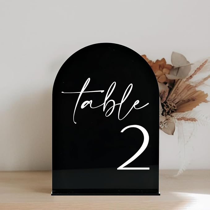 Black Arch Acrylic Table Numbers with Stands 1-30, 5x7" Black Arched Acrylic Sign and Bases, Arch Table Numbers for Centerpiece Wedding Party Reception (1-30)