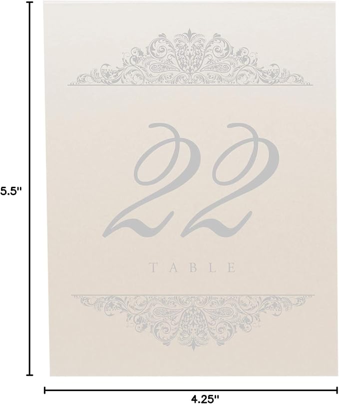 Paisley Wedding Table Numbers (Select Color/Quantity), Champagne, Silver, 1-125, Double Sided, Tent or Use in a Stand, Great for Parties & Restaurants - Made in the USA